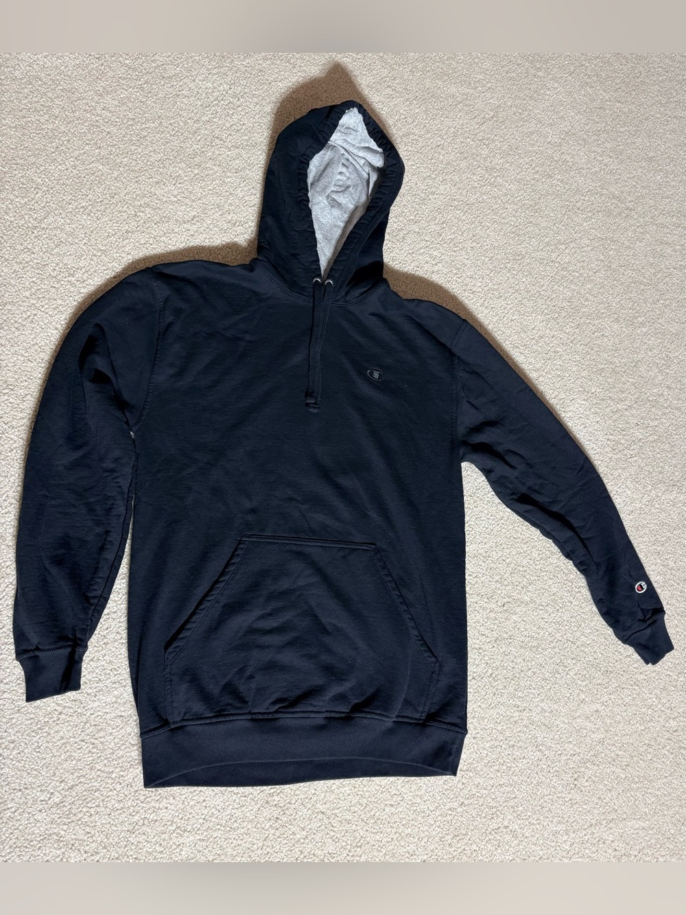 Champion Black Hooded Pullover with Gray Lining